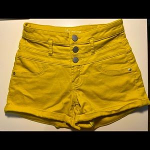 NOBO, yellow-golden, mid-rise shorts, very comfy and stretchy material